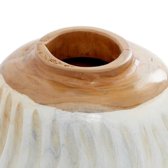 Set of 3 White Teak Wood Coastal Style Vase 6", 7"